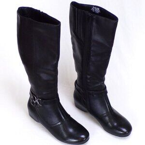 YÜÜ size 5.5M TASHA black flat-heel motorcycle boots leather look all synth. mat